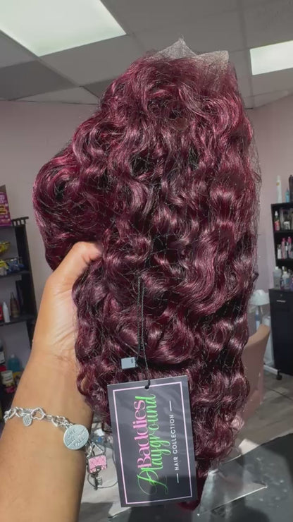 12” wine red HD 13 x 4 deep wave bob